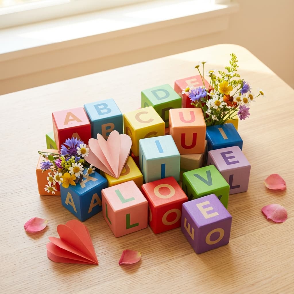 ABC Dating Challenge - Bunte Buchstabenblöcke mit Blumen